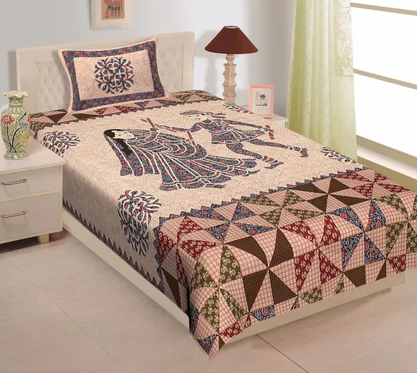 Jaipuri bedsheet Jaipuri Prints Cotton Single Bedsheet (Multicolor
